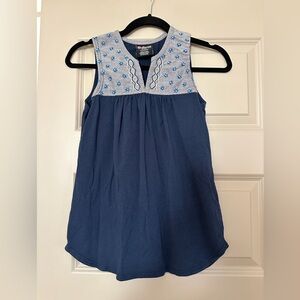 Blue Sleeveless Top with Embroidered Details